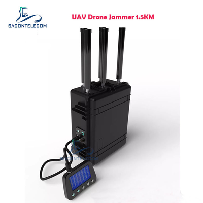 वाटरप्रूफ यूएवी ड्रोन सिग्नल जैमर IP55 1.5 किमी मैनपैक बैटरी में निर्मित