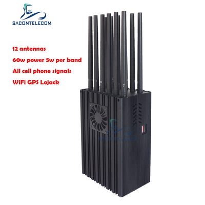 12 एंटेना 60W मोबाइल फोन जीपीएस जैमर 2G 3G 4G 5G वाईफाई वीएचएफ लॉकर