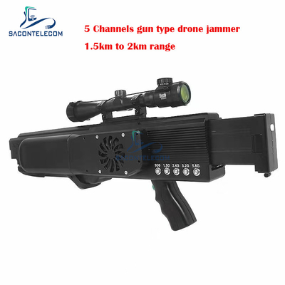 यूएवी बंदूक ड्रोन सिग्नल जैमर ब्लॉकर 5 बैंड 1.5 किमी दूरी 130w उच्च शक्ति