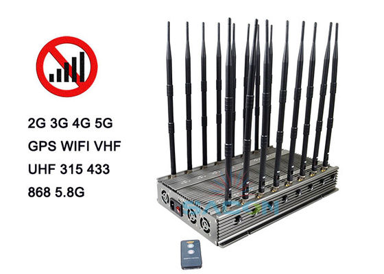 100W 5G सिग्नल जैमर 80m रेंज और मल्टी-फ्रीक्वेंसी जैमिंग के लिए 16 बैंड मोबाइल फोन ब्लॉकर के साथ