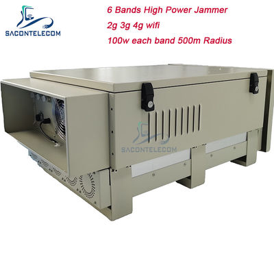 600W 6 बैंड आउटडोर जेल सिग्नल जैमर 50-600m जैमिंग त्रिज्या के साथ 2G 3G 4G 5G वाईफाई जीपीएस के लिए