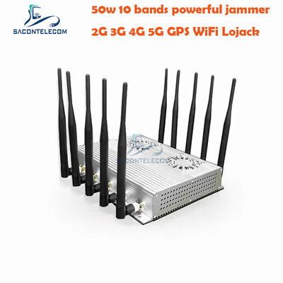 50W हाई पावर डेस्कटॉप सिग्नल जैमर 10 एंटीना और 2 कूलिंग फैन के साथ GSM DCS 3G 4G 5G के लिए