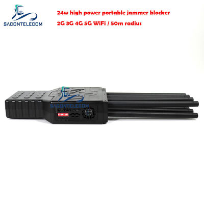 28W उच्च शक्ति 8 चैनल पोर्टेबल सिग्नल जैमर 50 मीटर के दायरे में मोबाइल फोन और वाईफाई ब्लॉकिंग के लिए