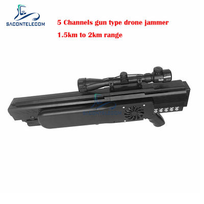 यूएवी बंदूक ड्रोन सिग्नल जैमर ब्लॉकर 1500 मीटर 5 चैनल बैटरी में निर्मित