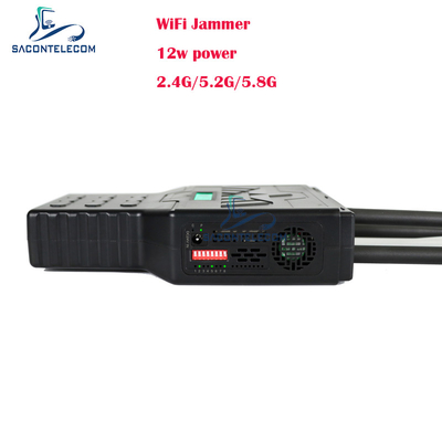 12W हैंडहेल्ड वाईफाई ब्लूटूथ 2.4G 5.2G 5.8G मोबाइल फोन सिग्नल जैमर, 50 मीटर रेंज के साथ