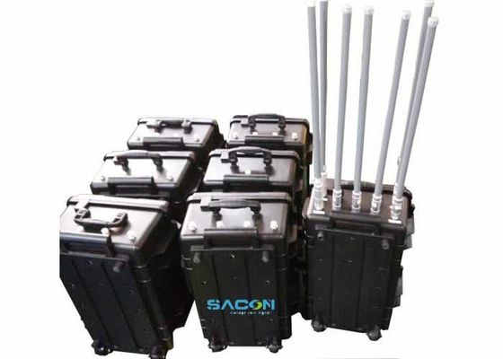 3जी 4जी जीपीएस सिग्नल ब्लॉक करने के लिए फाइबर ग्लास एंटेना के साथ 350W 7 चैनल मैनपैक जैमर