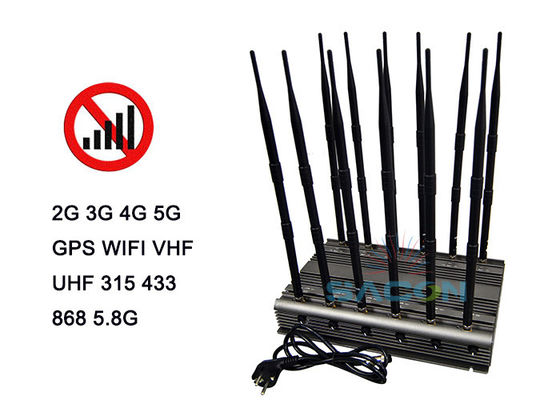 80W 5G सिग्नल जैमर 12 एंटेना और मोबाइल फोन ब्लॉक के लिए इन्फ्रारेड रिमोट कंट्रोल के साथ
