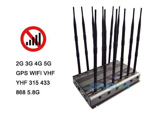 80W 5G सिग्नल जैमर 12 एंटेना और मोबाइल फोन ब्लॉक के लिए इन्फ्रारेड रिमोट कंट्रोल के साथ