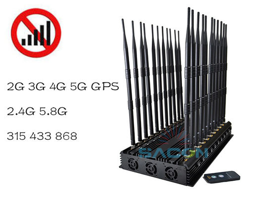 42W पावर एडजस्टेबल बैंड सिग्नल जैमर ब्लॉकर 40m रेंज के साथ VHF UHF 5G सिग्नलों के लिए