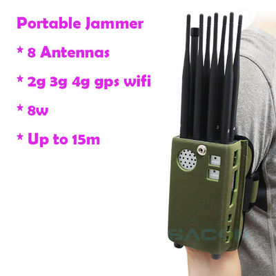 8000mAh बैटरी 8 एंटीना हैंडहेल्ड जीपीएस सिग्नल जैमर 2G 3G 4G सिग्नल ब्लॉकिंग के लिए