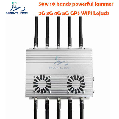 50W हाई पावर डेस्कटॉप सिग्नल जैमर 10 एंटीना और 2 कूलिंग फैन के साथ GSM DCS 3G 4G 5G के लिए