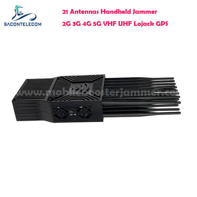 21W आउटपुट पावर पोर्टेबल सिग्नल जैमर के साथ 21 एंटेना 5G Lojack UHF VHF जीपीएस वाईफाई ब्लॉक के लिए