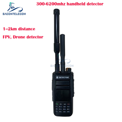 2 किमी Fpv हैंडहेल्ड ड्रोन डिटेक्टर 300-6200mhz 2 एंटेना पोर्टेबल एंटी ड्रोन सिग्नल डिटेक्टर