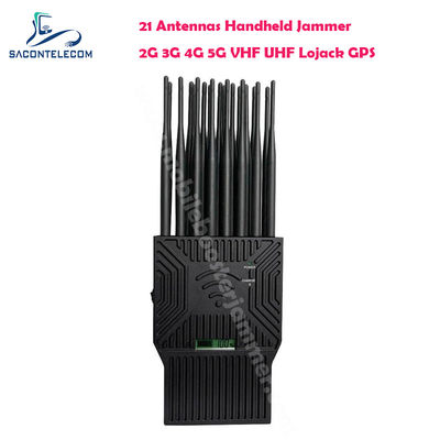 21W आउटपुट पावर पोर्टेबल सिग्नल जैमर के साथ 21 एंटेना 5G Lojack UHF VHF जीपीएस वाईफाई ब्लॉक के लिए